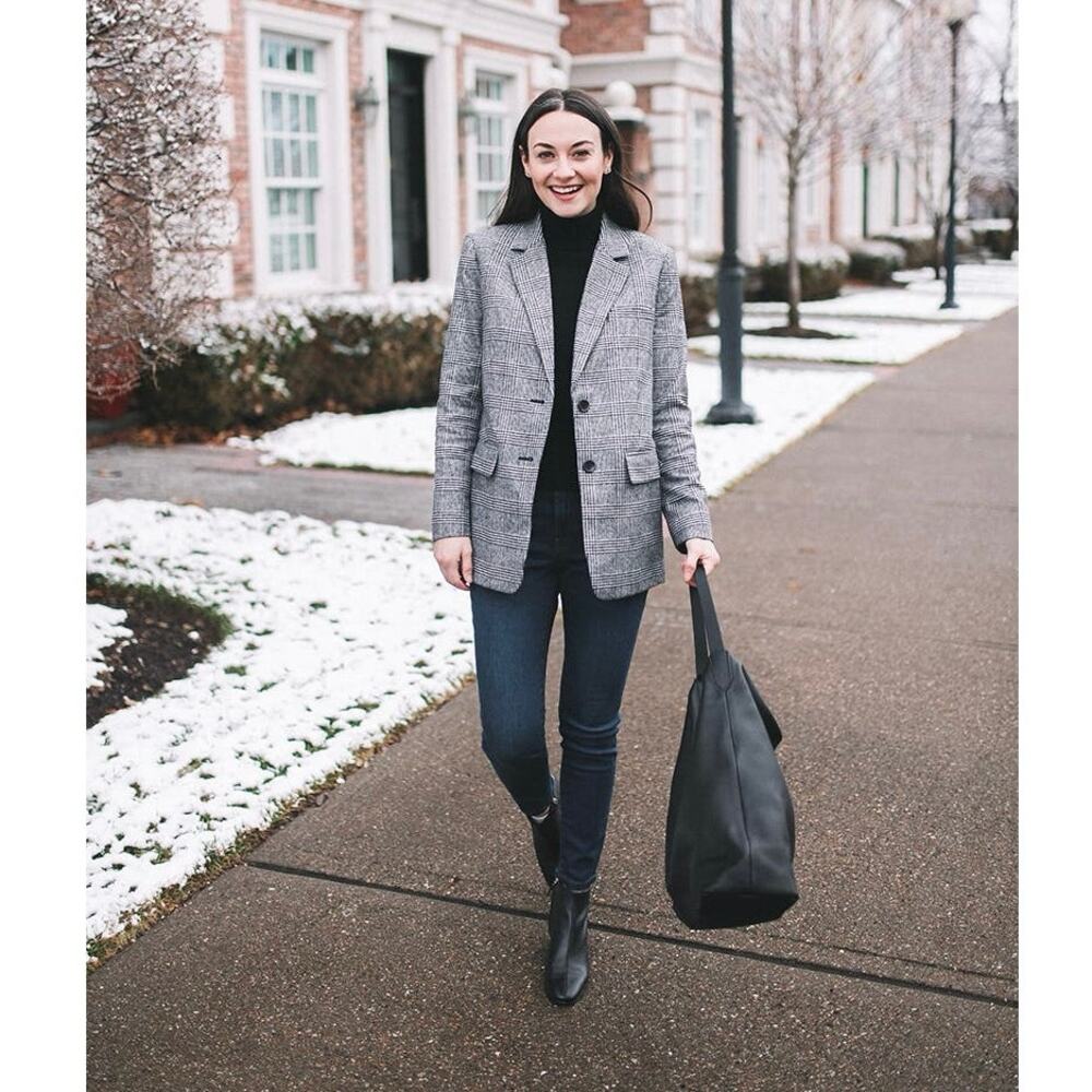 Everlane Womens The Oversized Blazer Glen Plaid Oversized Gray Size 2